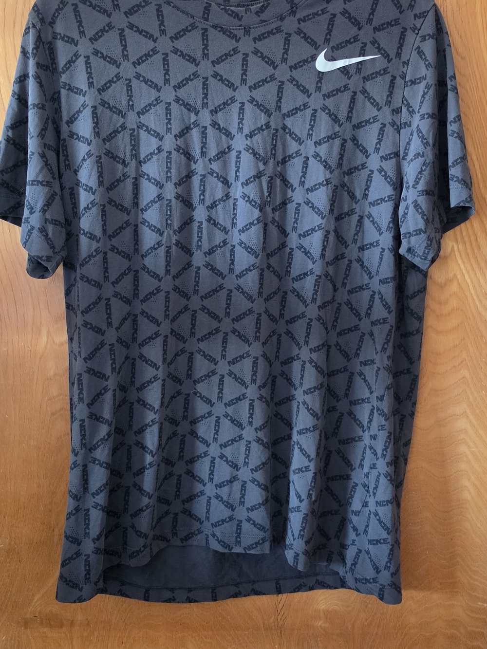 Nike Men’s Charcoal Black Allover Logo Short Sleeve Tee L